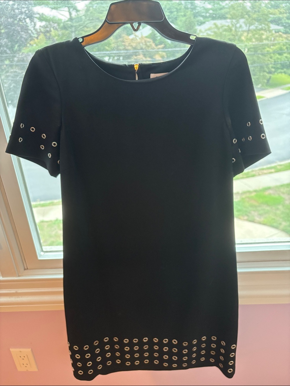 Calvin Klein Black Mini Shift Dress with Grommet Trim